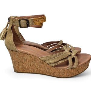 Ugg Lillie Platform Wedge Women's Metallic Gold Woven Strap Braided Ankle 9.5